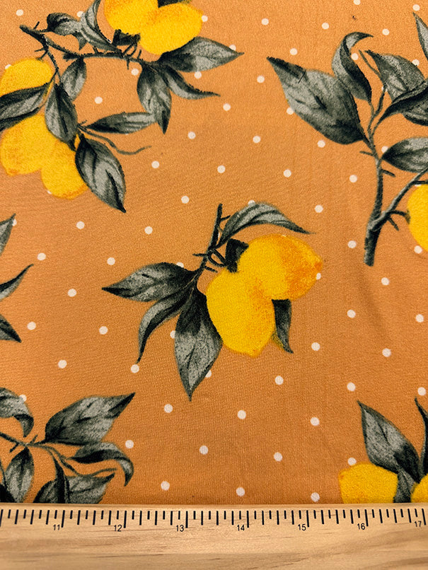1 YD PC-Orange Lemon Polka Dot Print Double Brushed Jersey Knit