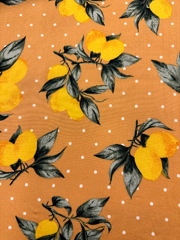 1 YD PC-Orange Lemon Polka Dot Print Double Brushed Jersey Knit