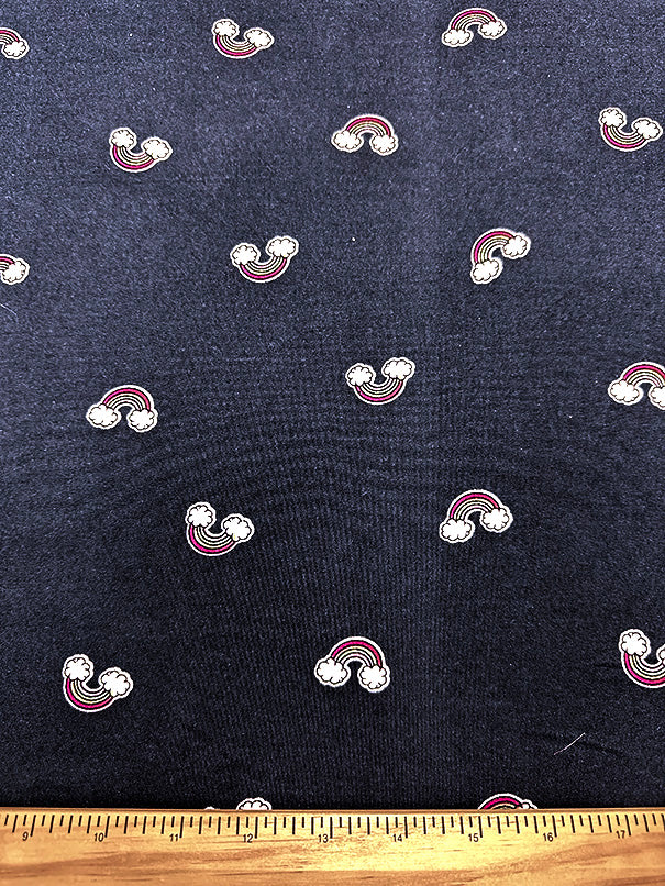 Navy Blue Rainbow Print Double Brushed Jersey Knit Fabric