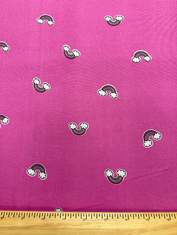 Bright Pink Rainbow Print Double Brushed Jersey Knit Fabric