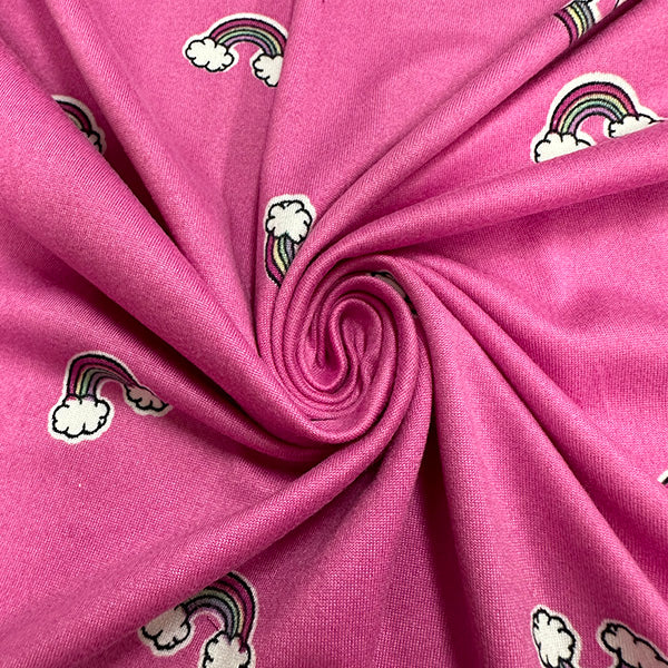 Bright Pink Rainbow Print Double Brushed Jersey Knit Fabric