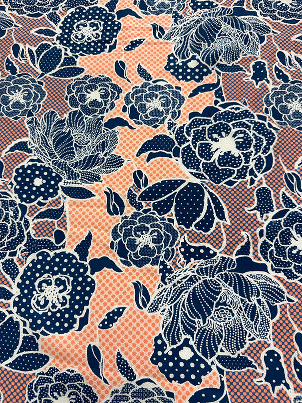 2 3/4 YD PC-Blue and Coral Floral Georgette Fabric
