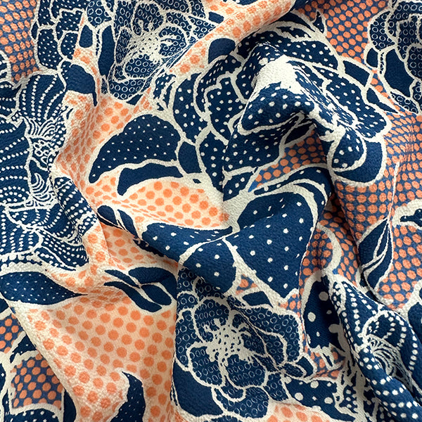 2 3/4 YD PC-Blue and Coral Floral Georgette Fabric
