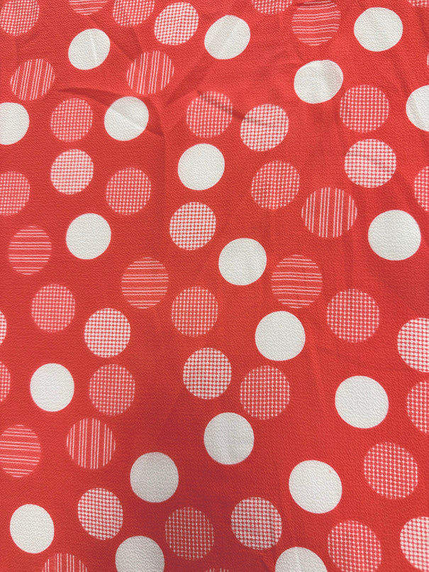 Coral and White Dot Georgette Fabric