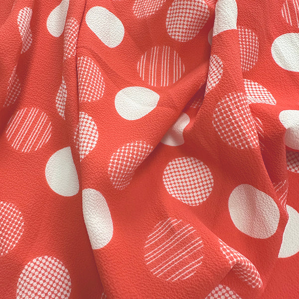 Coral and White Dot Georgette Fabric