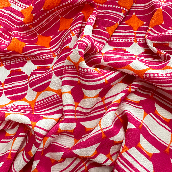 Hot Pink Multi Color Dot Diamond Print Georgette Fabric