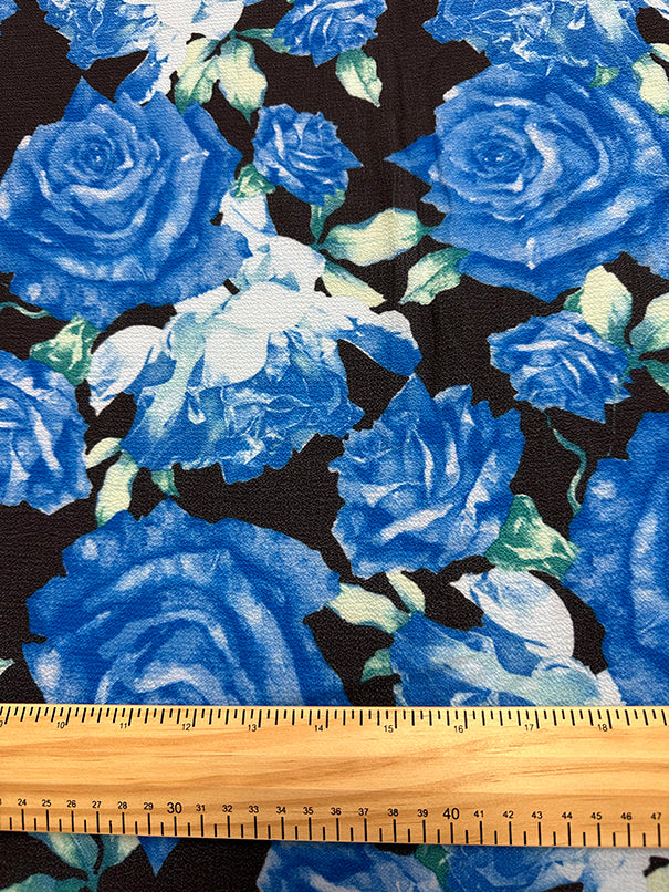 1 1/2 YD PC-Royal Blue Rose Floral Crepe Georgette Fabric