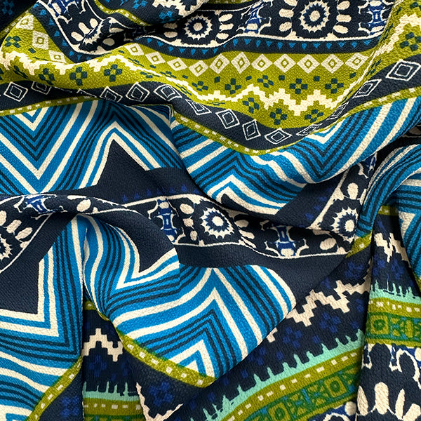 Navy Multi Color Stripe Print Georgette Fabric