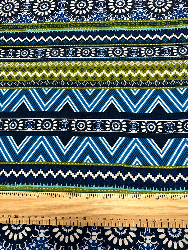 Navy Multi Color Stripe Print Georgette Fabric
