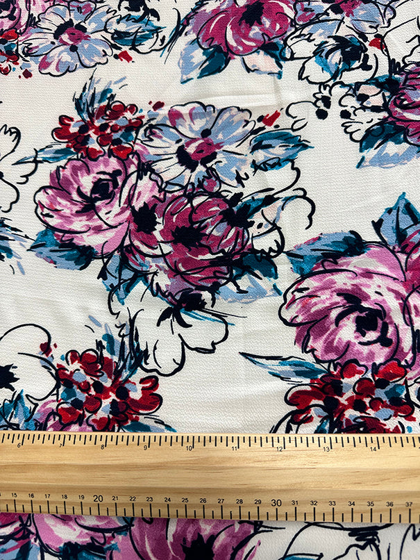 Purple Multi Floral Crepe Georgette Fabric