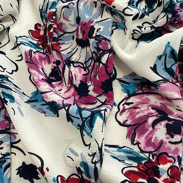 Purple Multi Floral Crepe Georgette Fabric