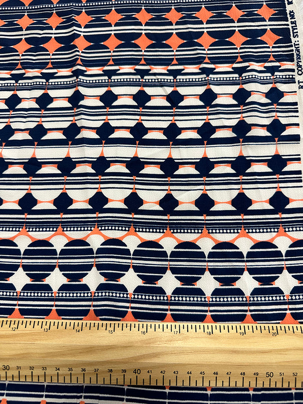 Navy Multi Color Dot Diamond Print Georgette Fabric