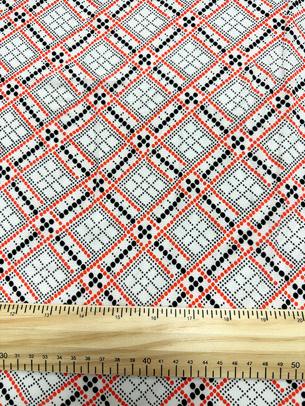 Orange Multi Color Diamond Dot Print Georgette Fabric