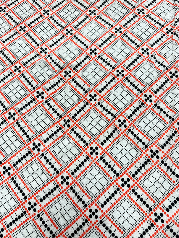 Orange Multi Color Diamond Dot Print Georgette Fabric