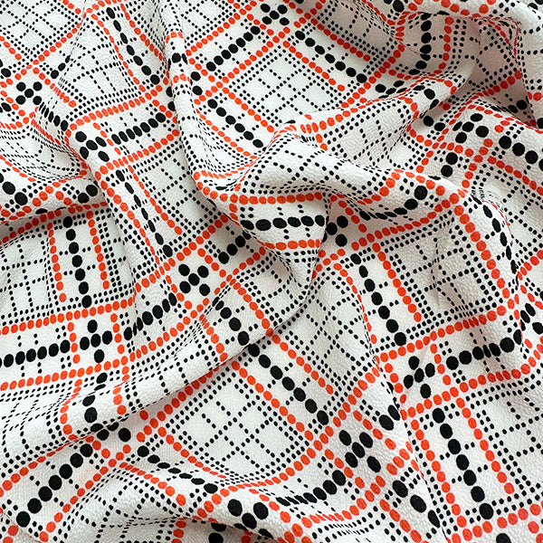 Orange Multi Color Diamond Dot Print Georgette Fabric