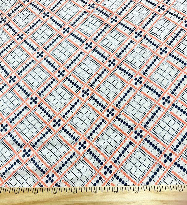 Orange Multi Color Diamond Dot Print Georgette Fabric