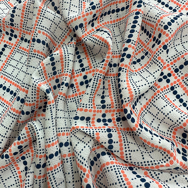 Orange Multi Color Diamond Dot Print Georgette Fabric