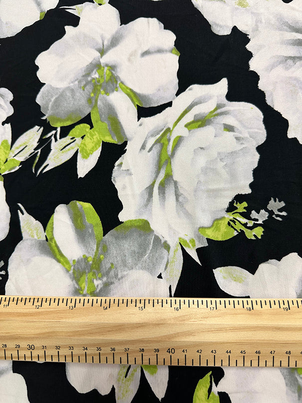 White Floral Printed Stretch Polyester ITY Knit Fabric
