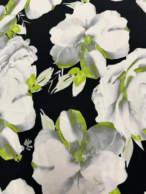 White Floral Printed Stretch Polyester ITY Knit Fabric