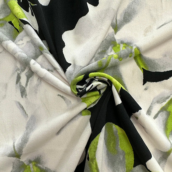 White Floral Printed Stretch Polyester ITY Knit Fabric