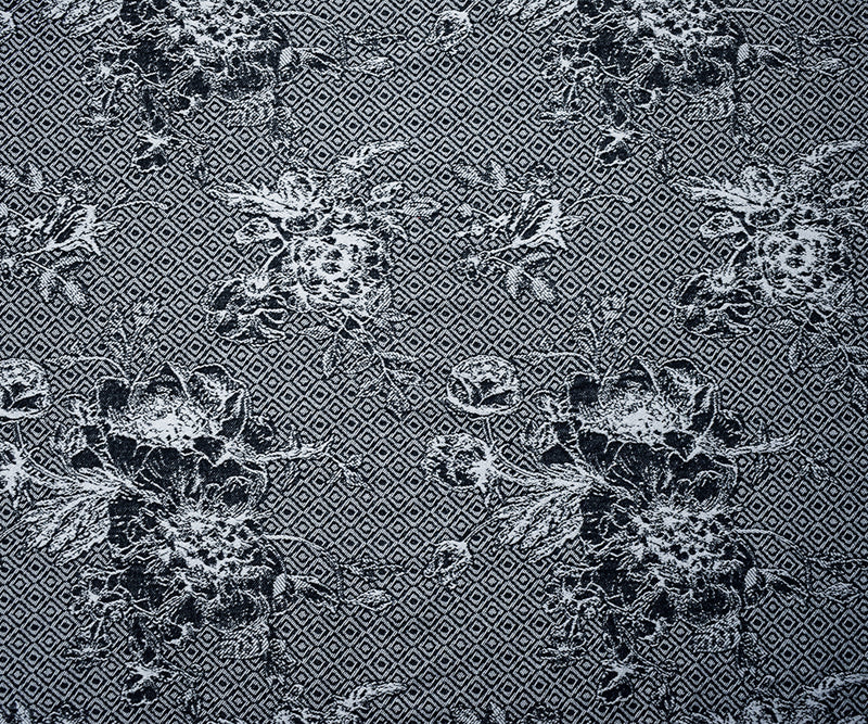 Black-Gray Rayon Blend Floral Bengaline Jacquard Woven Fabric