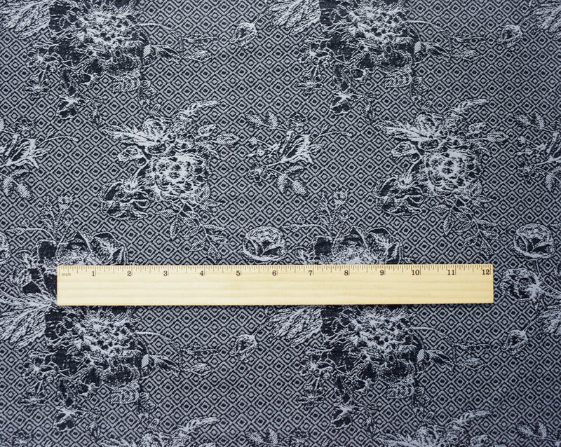Black-Gray Rayon Blend Floral Bengaline Jacquard Woven Fabric