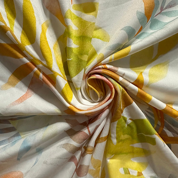 White Multi Palm Leaf Print ITY Jersey Knit Fabric