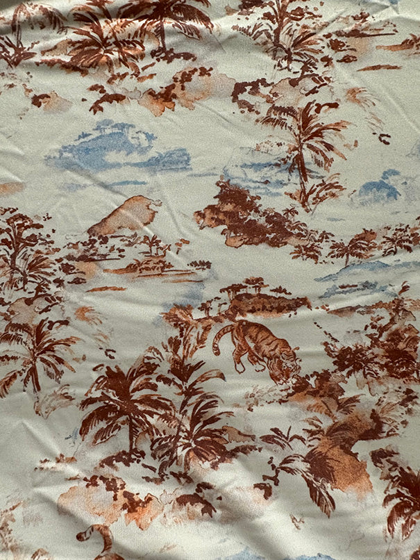 Off White Tiger Toile Print ITY Jersey Knit Fabric
