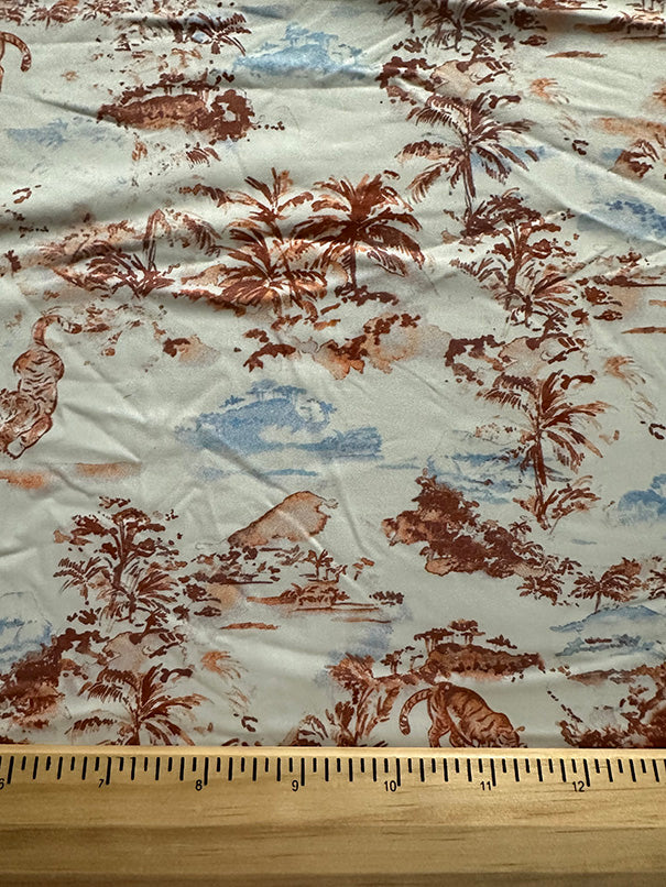 Off White Tiger Toile Print ITY Jersey Knit Fabric