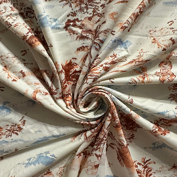 Off White Tiger Toile Print ITY Jersey Knit Fabric