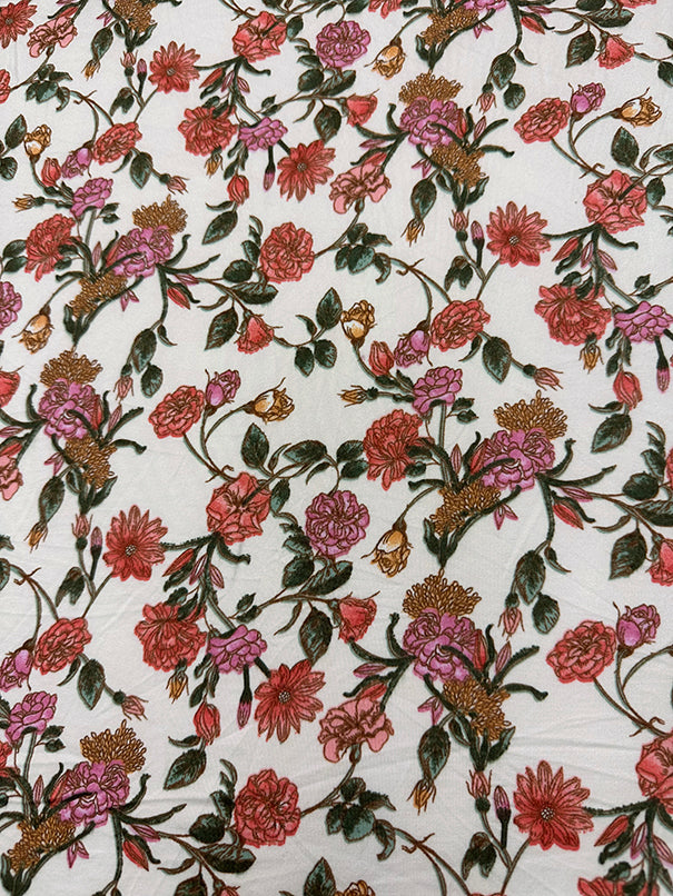 1 7/8 YD PC-Ivory Floral Double Brushed Jersey Knit Fabric