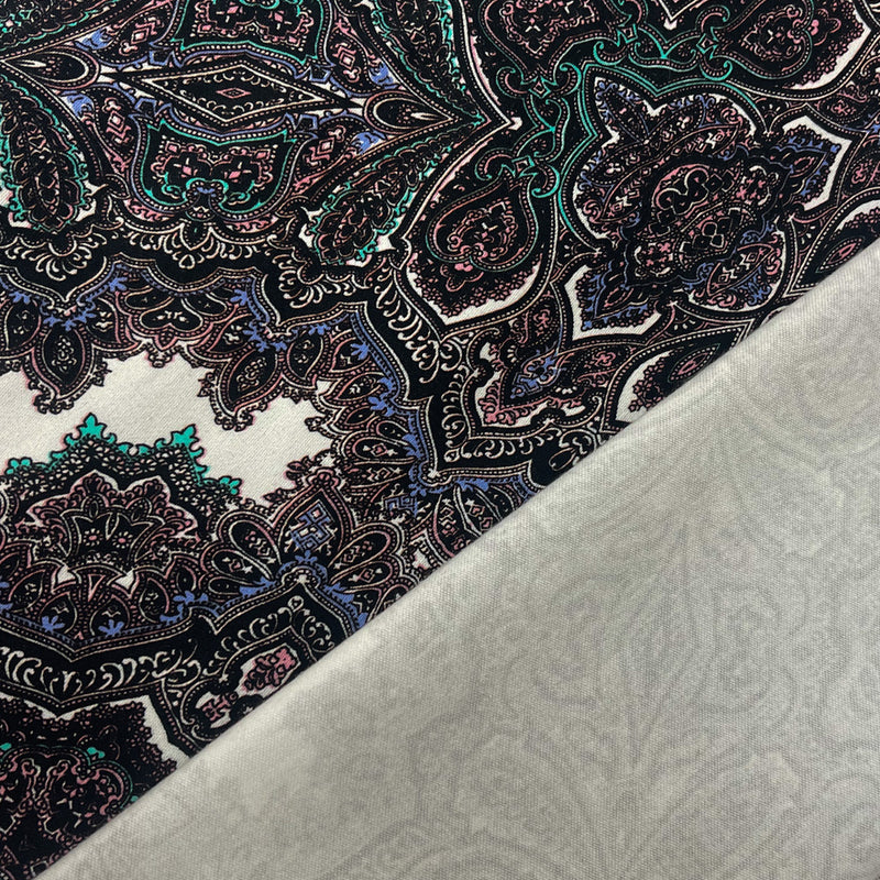 Purple-Multi Cotton Baroque Printed Stretch Spandex Italian Sateen Fabric