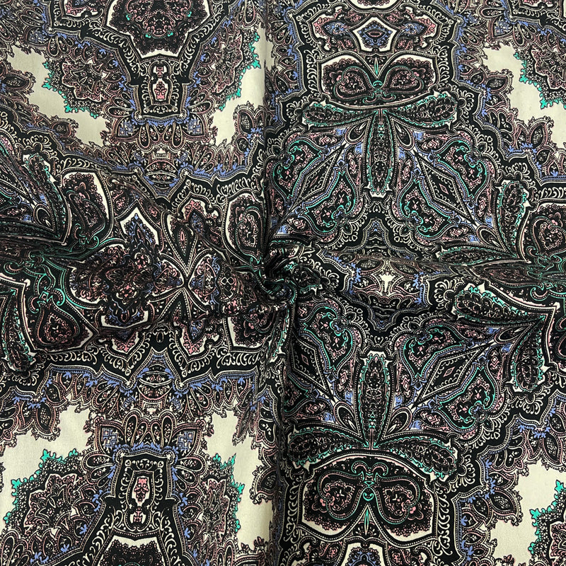 Purple-Multi Cotton Baroque Printed Stretch Spandex Italian Sateen Fabric