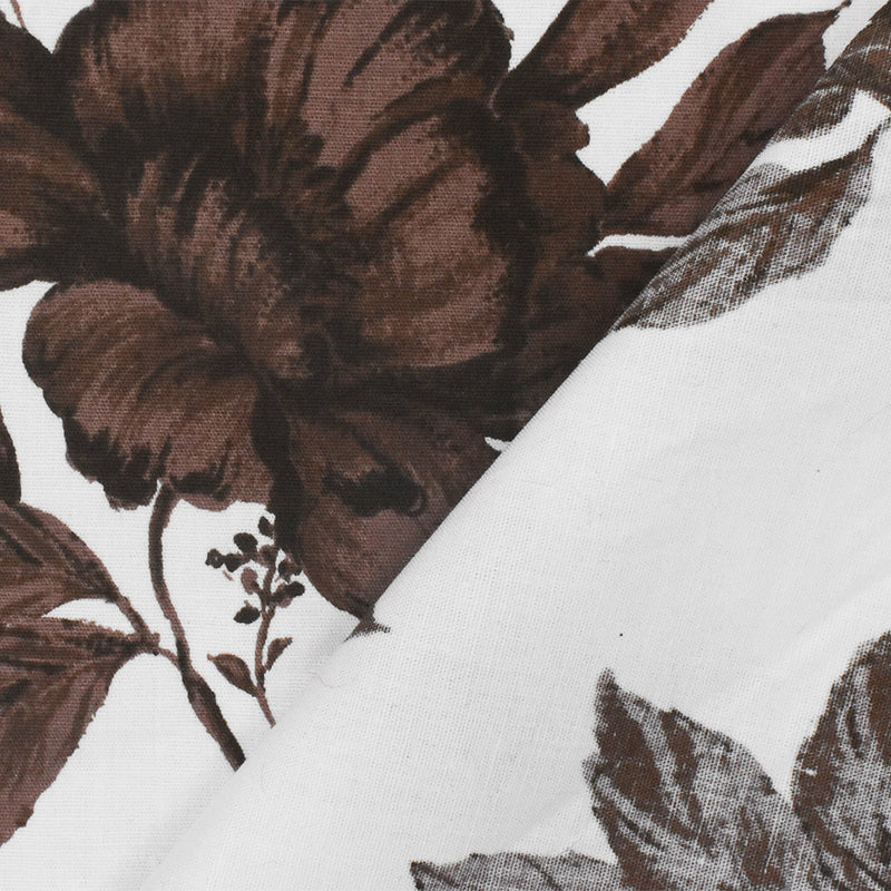 Brown-White-Multi Floral Border Printed Stretch Cotton Poplin Woven Fabric