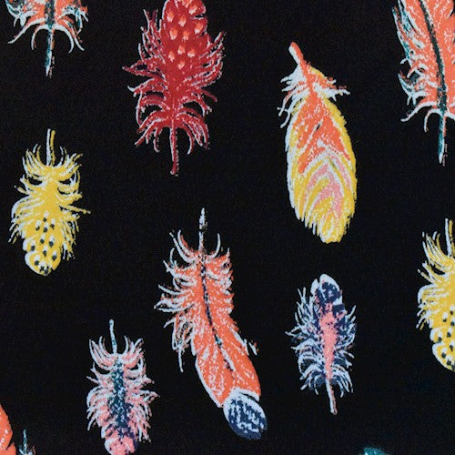 Black/Orange/Multi Feather Printed Crepe Faille Fabric