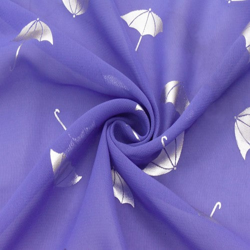 Purple/Silver Metallic Umbrella Foil Printed Chiffon Fabric
