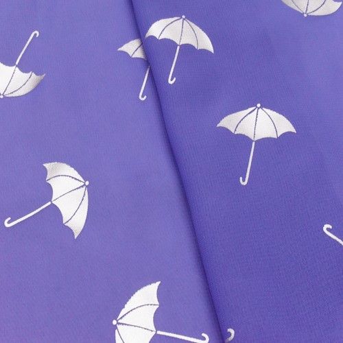 Purple/Silver Metallic Umbrella Foil Printed Chiffon Fabric