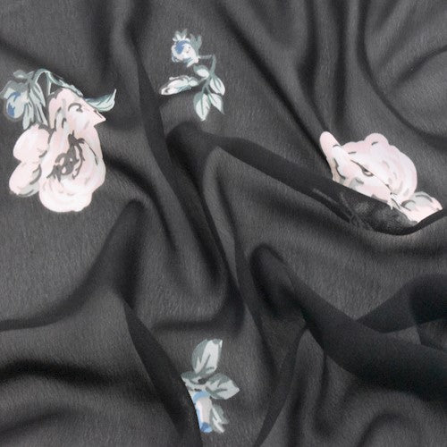 Black/Blue/Multi Floral Printed Chiffon Woven Fabric