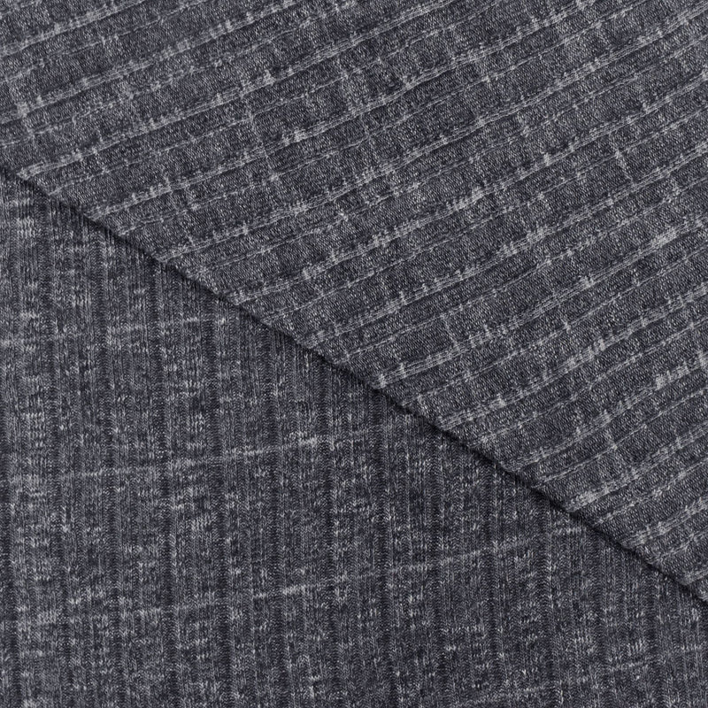Deep Static Gray Stripe Slub Texture Irregular Rib Knit Fabric