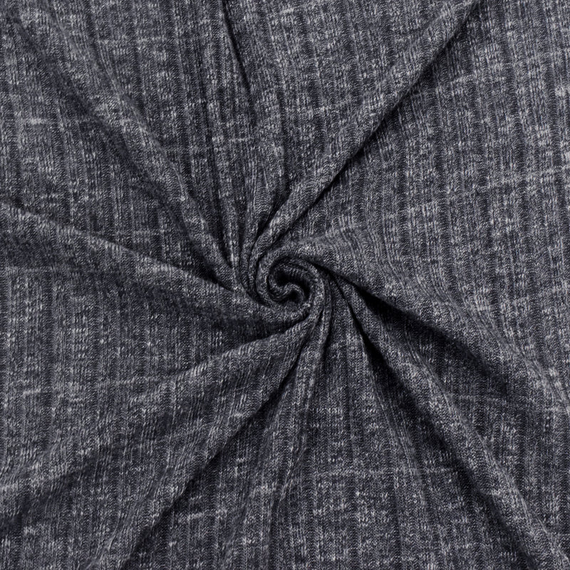 Deep Static Gray Stripe Slub Texture Irregular Rib Knit Fabric