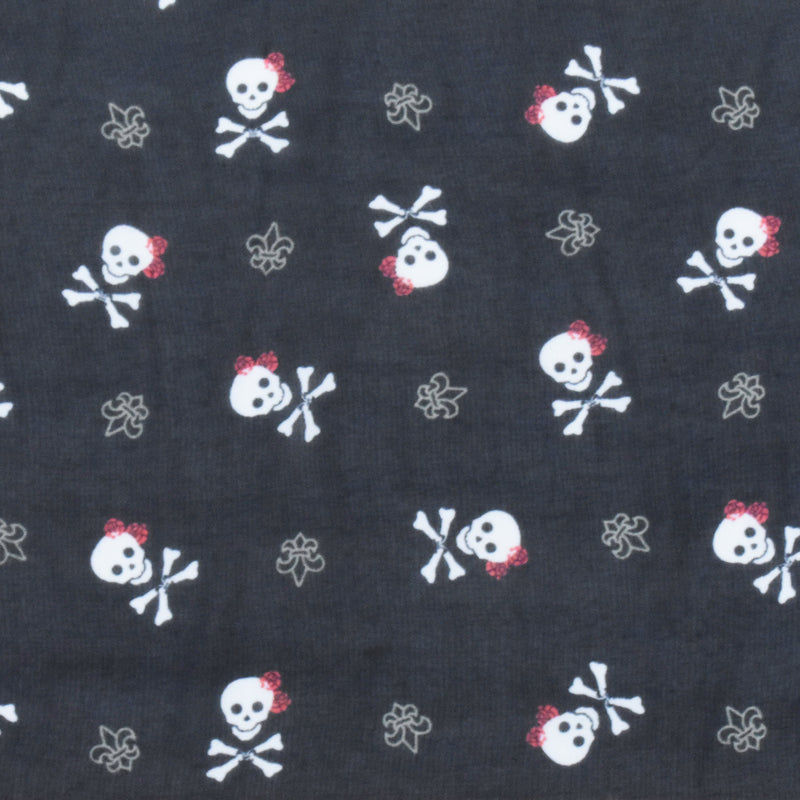 Night Black-White-Multi Skull Printed Polyester Chiffon Woven Fabric