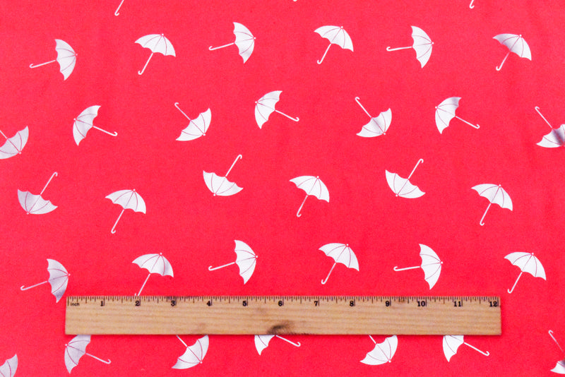 Caral Red-Silver Umbrella Foil Printed Polyester Chiffon Woven Fabric