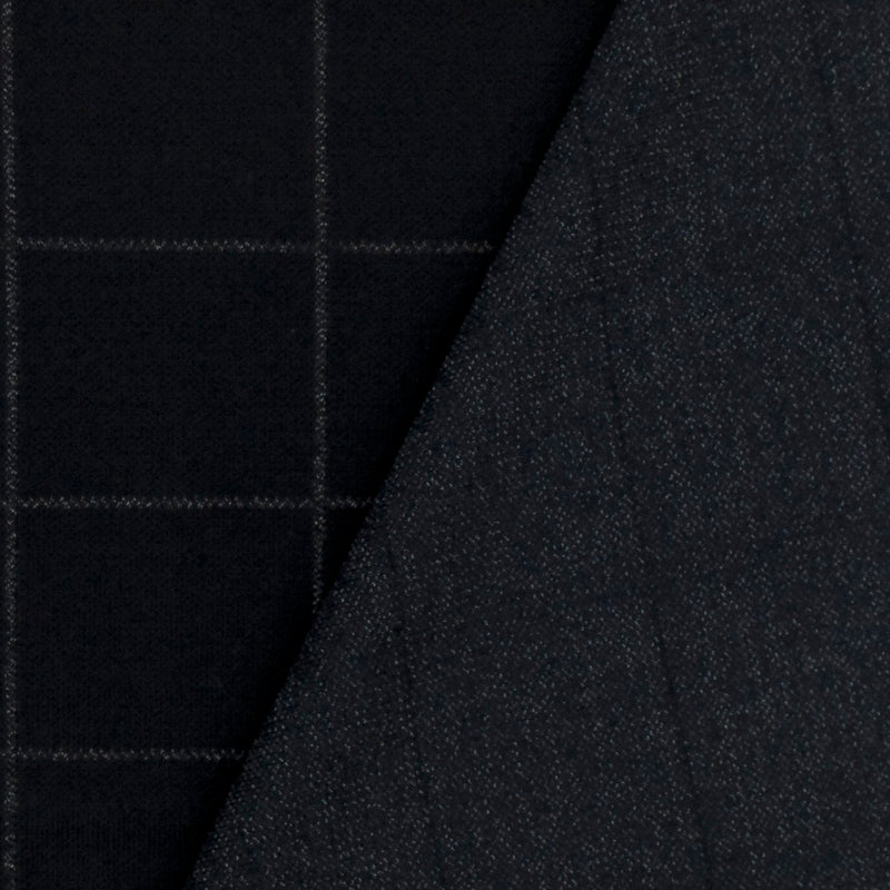 Deep Navy Blue-White Check Printed Cotton-Wool Matte Jersey Double Knit Fabric