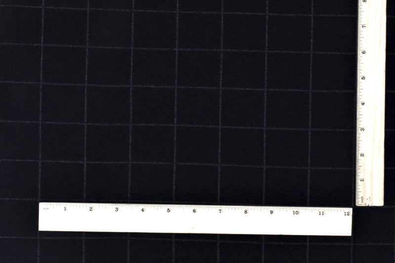 Deep Navy Blue-White Check Printed Cotton-Wool Matte Jersey Double Knit Fabric