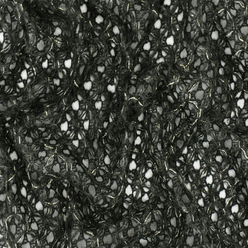 Black-Gold-Gray Diamond Net Wool Blend Crochet Knit Fabric