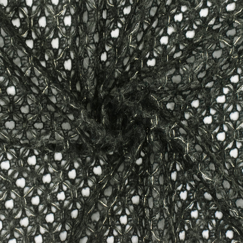 Black-Gold-Gray Diamond Net Wool Blend Crochet Knit Fabric