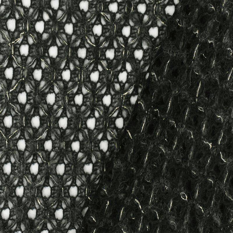 Black-Gold-Gray Diamond Net Wool Blend Crochet Knit Fabric