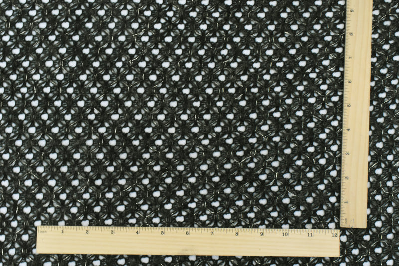 Black-Gold-Gray Diamond Net Wool Blend Crochet Knit Fabric