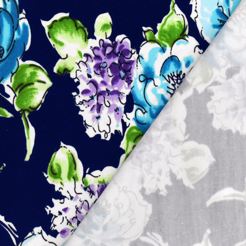Dark Navy Blue-Multi Floral Printed Cotton Poplin Woven Fabric