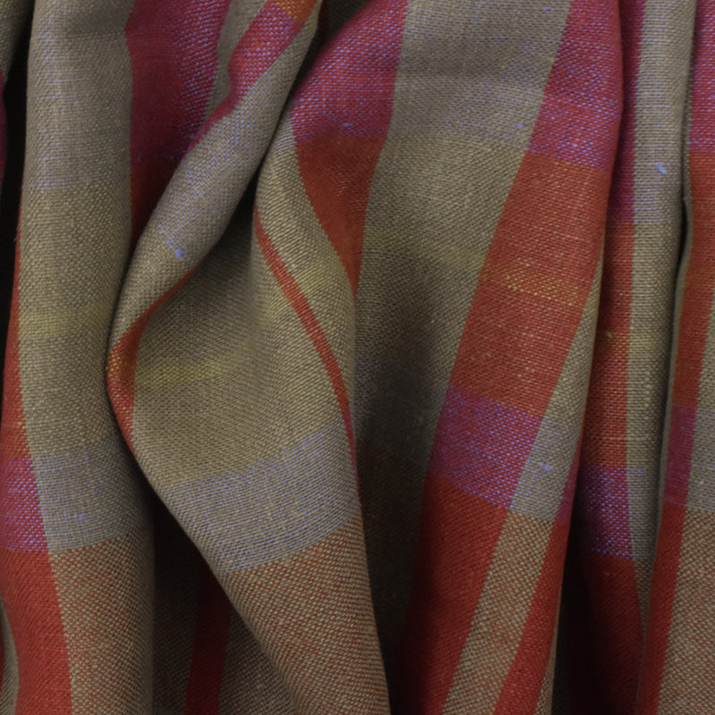 Rustic Red-Beige-Multi Cotton Woven Plaid Madras Fabric
